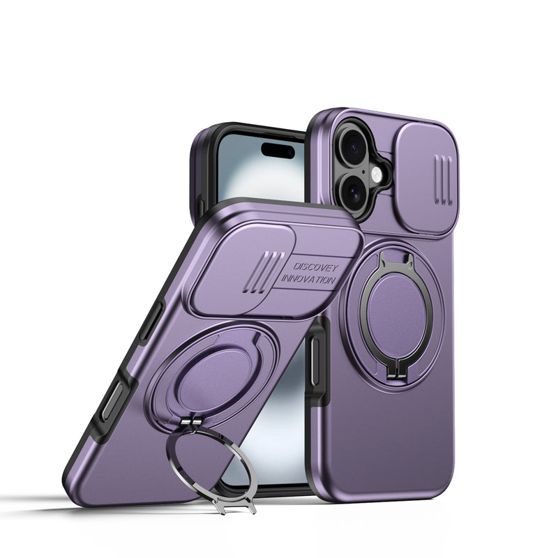 360 Ring Kickstand Hybrid Armor Case Compatible for iPhone 17 Pro Max Slid Camera Lens Protect