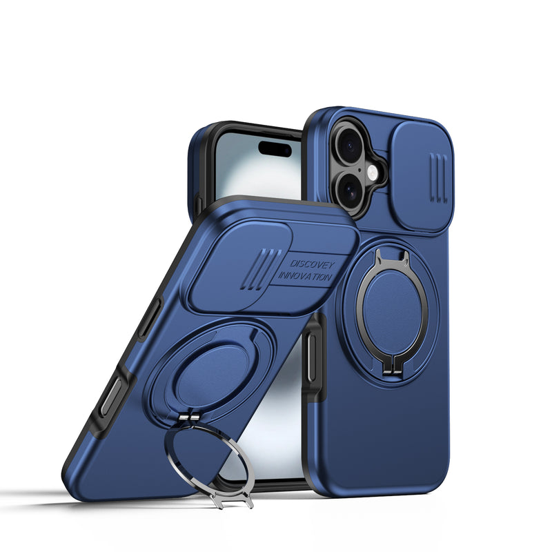 360 Ring Kickstand Hybrid Armor Case Compatible for iPhone 17 Pro Max Slid Camera Lens Protect