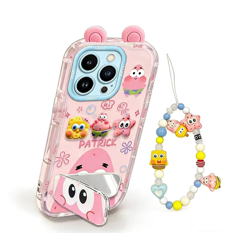 Phone Case for iPhone 13 Pro Max, Cute 3D SpongeBob And Patrick Mirror Stand TPU Soft Silicone Anti Fall Protective Cover