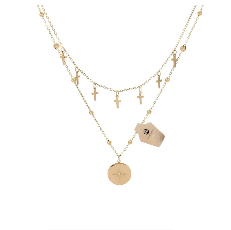 Cross Pendant Clavicle Necklace Stacked Gold Metal Girl Fashion Jewelry