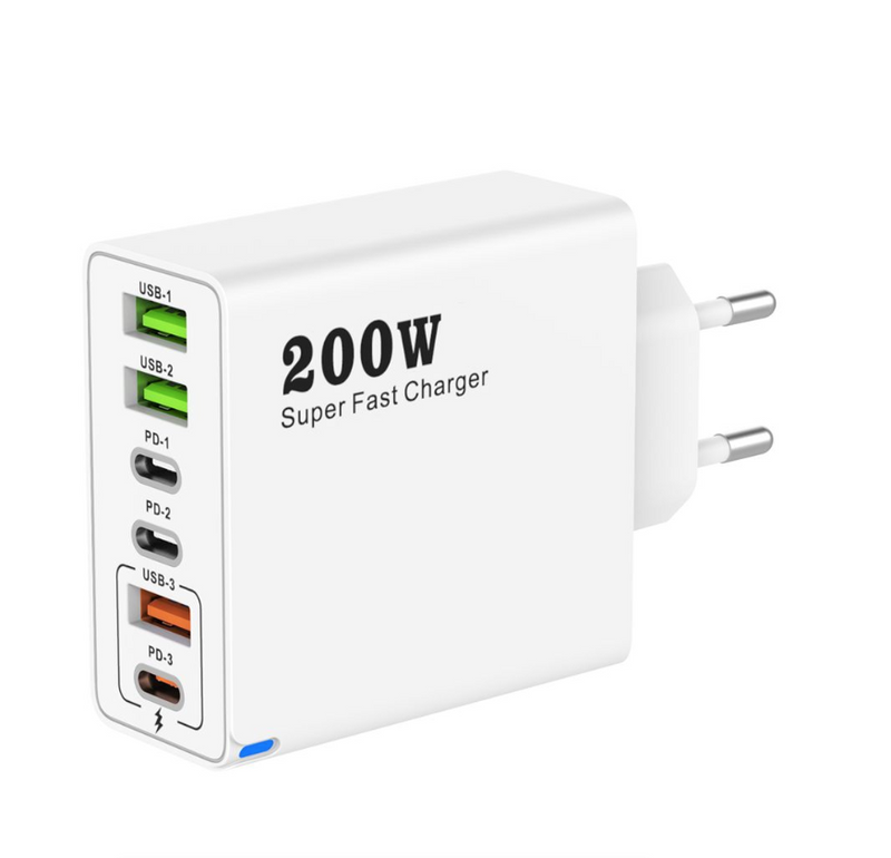 6 Ports Fast Charger USB C Multi Ports PD Quick Charge Wall Phone Adapter