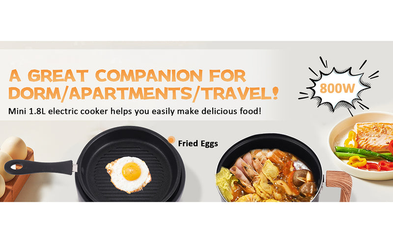 Hot Pot Mini Cooker, 1.8L Ceramic Non-Stick Frying Pan with Steamer