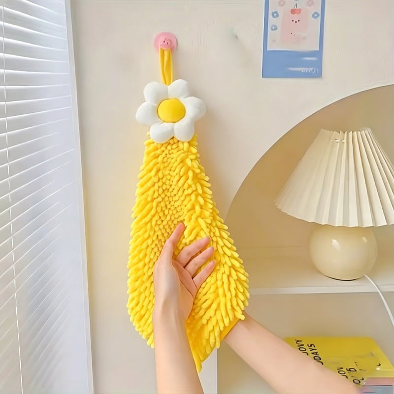 Cute Flower Hand Towel, Ultra-Soft Chenille Hanging Hand Drying Cloth - I PCS