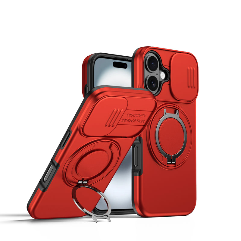 360 Ring Kickstand Hybrid Armor Case Compatible for iPhone 17 Pro Max Slid Camera Lens Protect