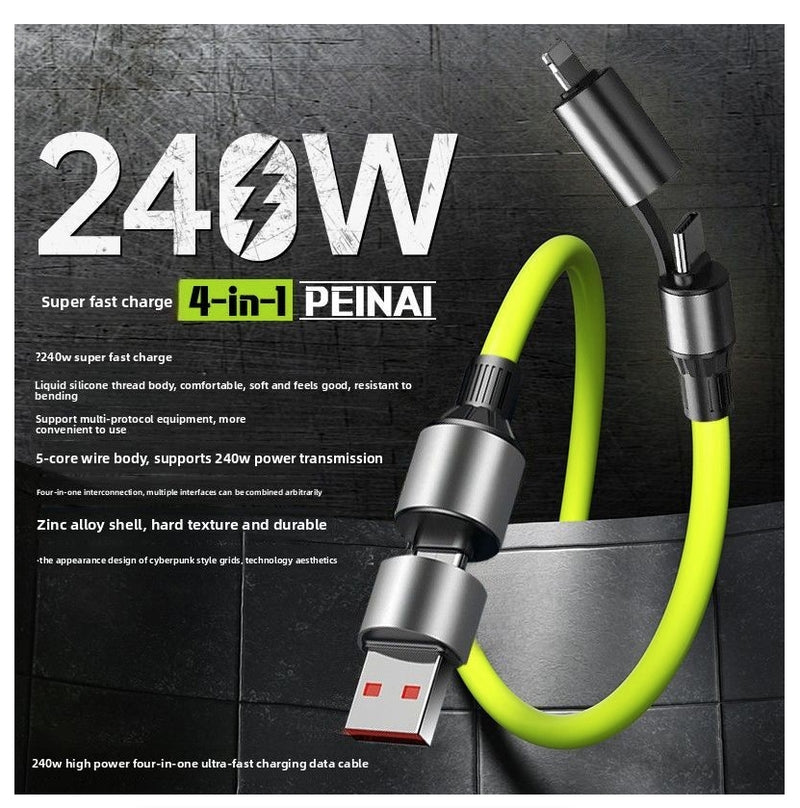 4-In-1 Super Fast Charging Cable Mobile Phone Data Cable Double-Head