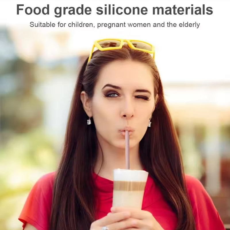 6-Piece Reusable Silicone Straws With Snap Open Design