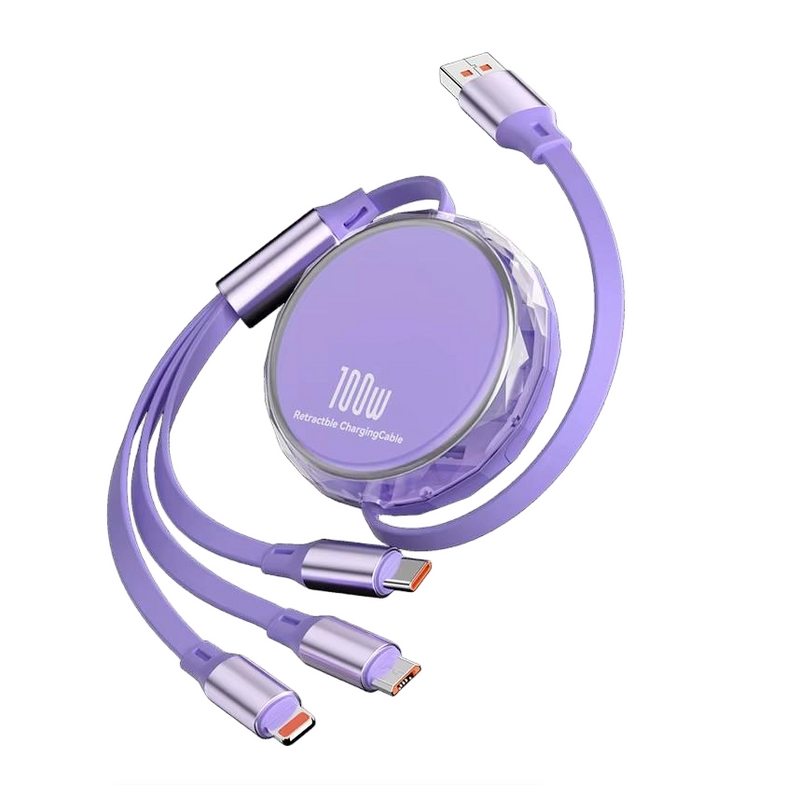 100W 3 in 1 Multi Type C Charger Cable to C Super Fast Charging - Purple