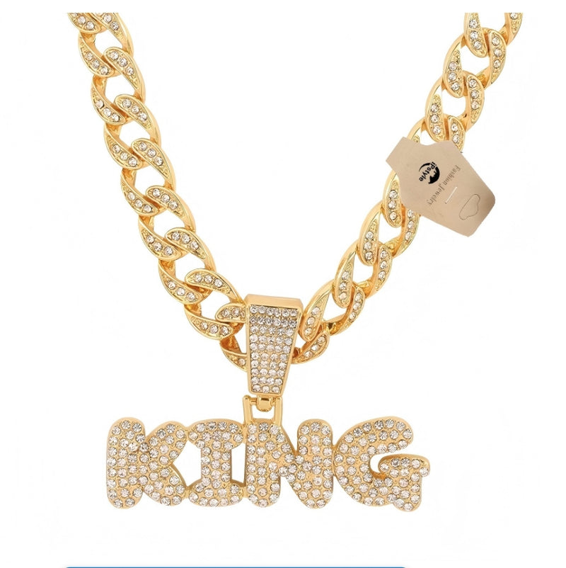 Men Rhinestone King Pendant Hip Hop Necklaces Male Charm Jewellery Gift