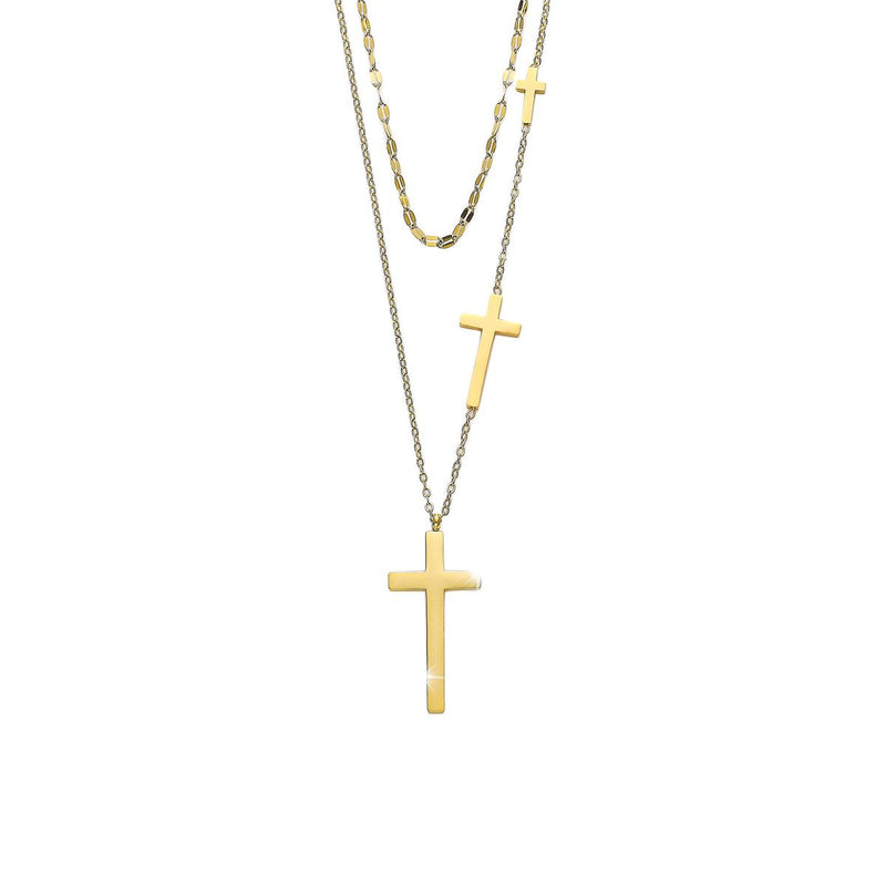 Layered Cross Necklace for Woman - Gold Titanium Steel Gift Jewelry