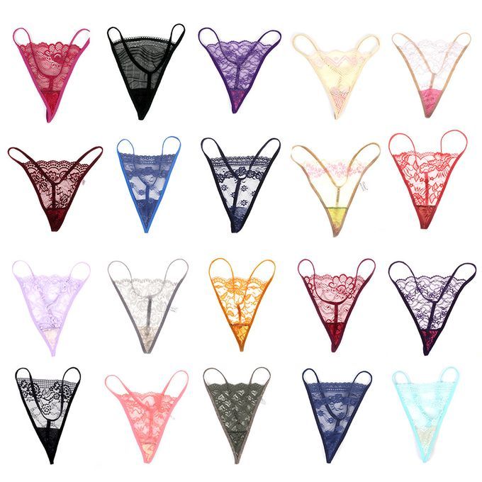 6 Pieces Sexy Lace G String Thongs Panties Set - Multicolor