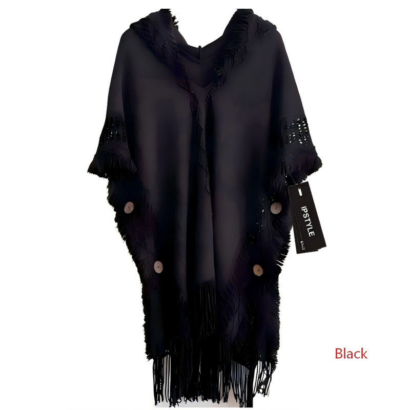 Autumn Winter Women Knitted Cape Shawl Wrap Cloak Ethnic Hooded Poncho