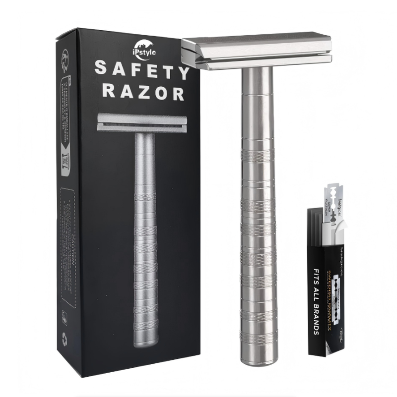 Double Edge Safety Razor Handle Razor with 5 Swiss Stainless Steel Blades