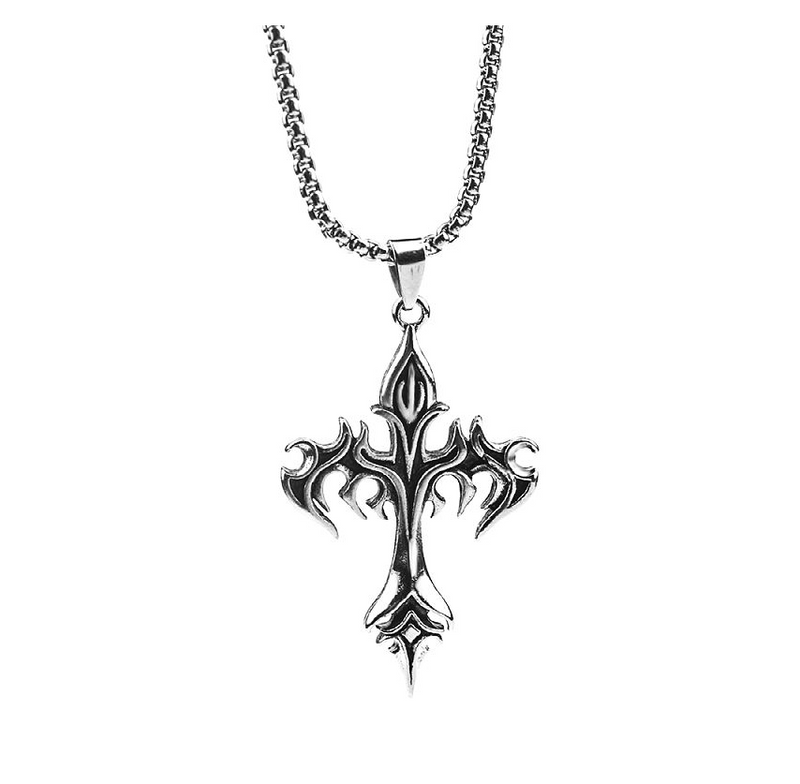 Classic Steel Warrior Men's Cross Amulet Necklace - Fashion Flame Christian