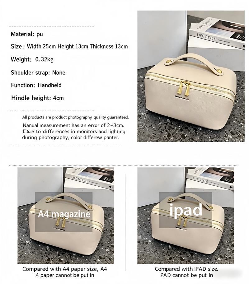 Large-Capacity Cosmetic and Toiletry Bag with Lychee-Patterned Handle