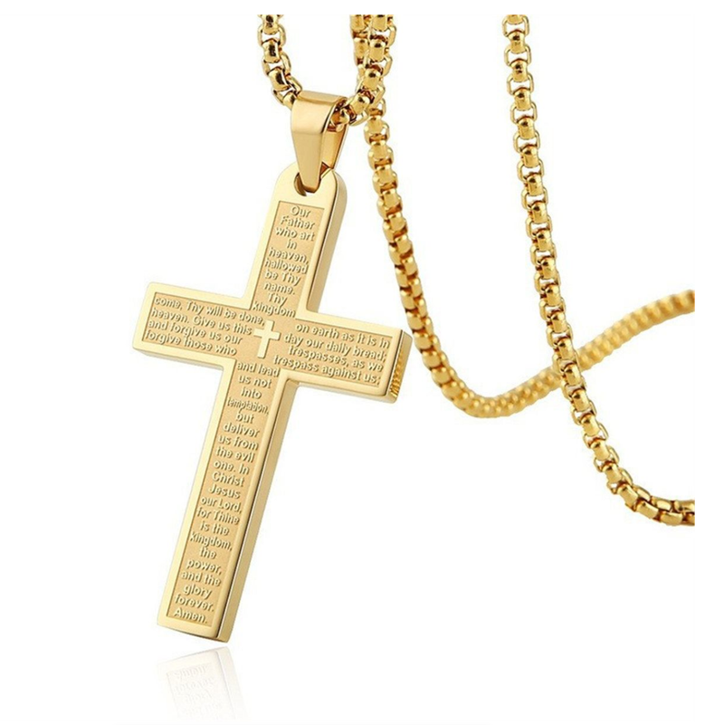 Cross Pendant Necklace For Men Our Father Who Art In Heaven Jewelry
