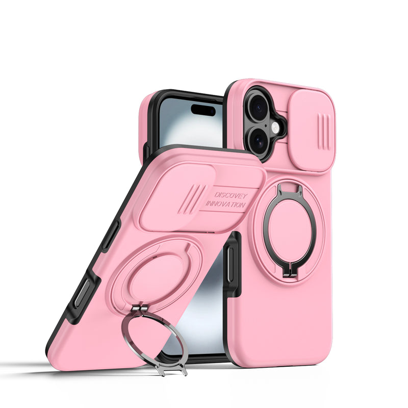 360 Ring Kickstand Hybrid Armor Case Compatible for iPhone 17 Pro Max Slid Camera Lens Protect