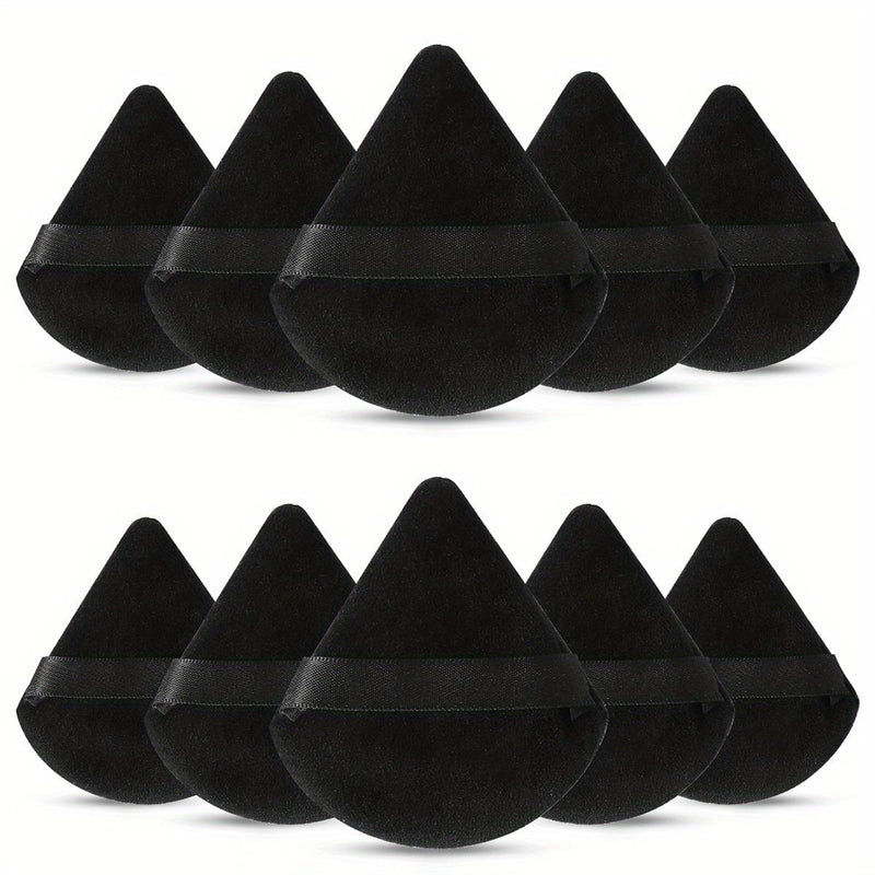10-pack Reusable Triangular Powder Puffs - Soft Plush Sponge, Flocked Powder Puffs for Face Powder Makeup