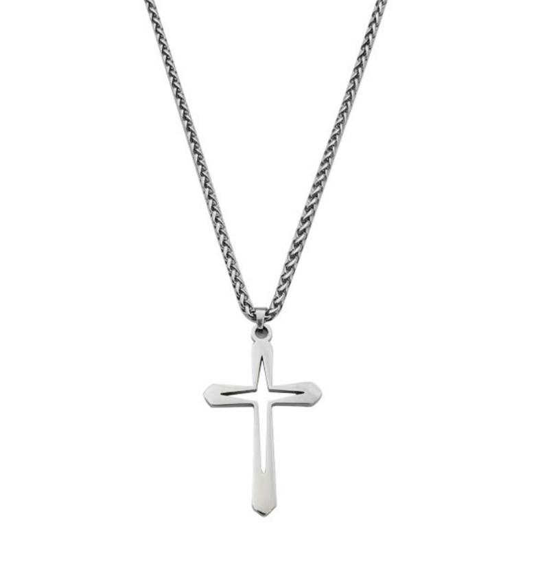 Simple Hollow Cross Pendant Men's Hip Hop Stainless Steel Necklace