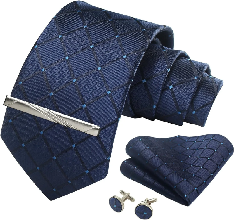 Men Tie Clip Handkerchief Woven Classic Men's Necktie Pocket Square Set