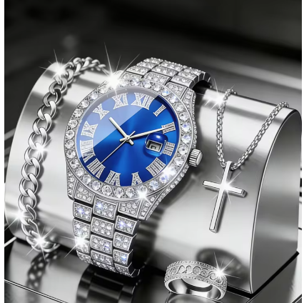 Men's Watch Set Trendy Chain Calendar Function Fashion Design Birthday Gift