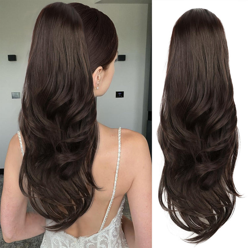 Elastic-band Ponytail Wig with Large Waves and Layered Long Curls