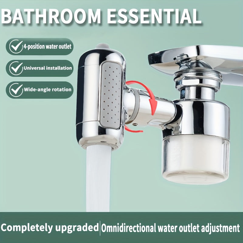 4-Mode Rotating Faucet Sprayer – 360° Swivel Head for Kitchen & Bathroom Taps
