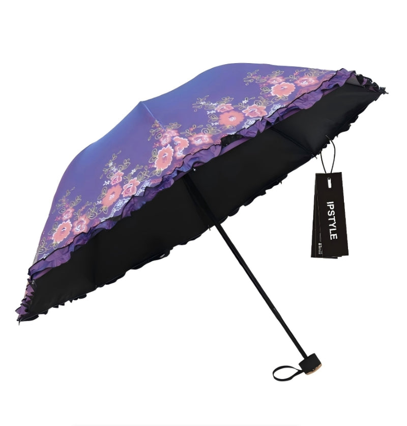 Folding Umbrella UPF50+ Flower Embroidery Umbrella Princess Umbrella