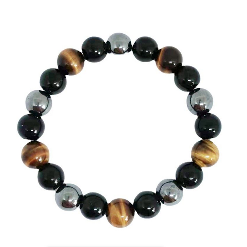 Natural Black Obsidian Hematite Tiger Eye Beads Bracelets Men