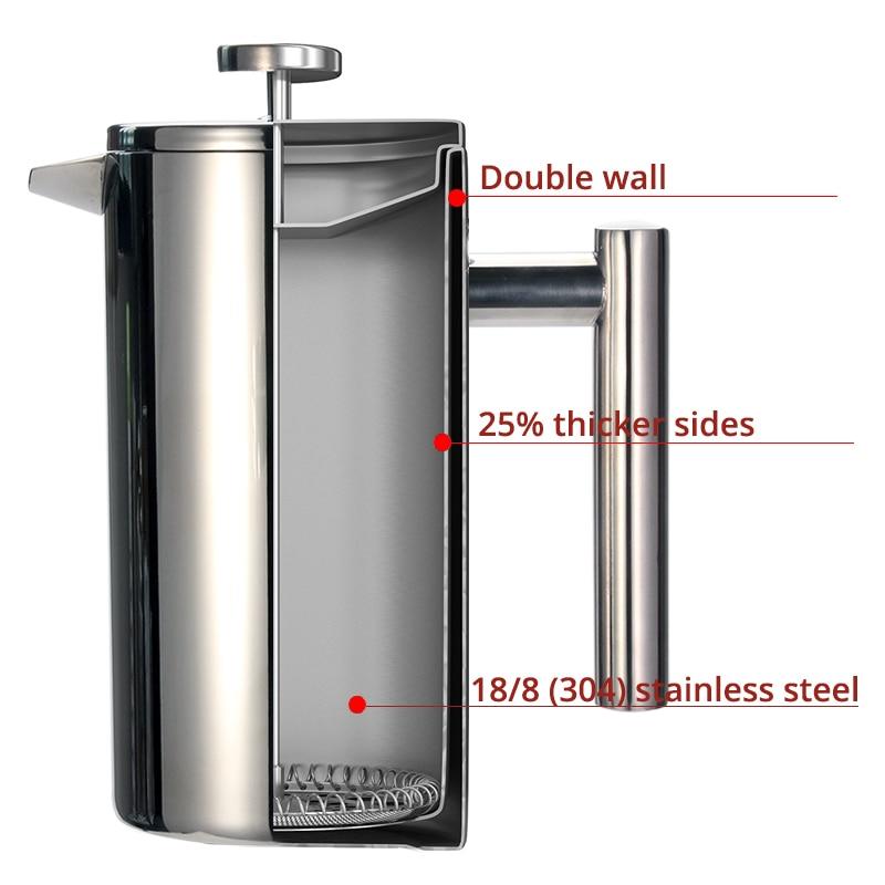 French Press Cafe Tea maker Stainless steel coffee pot, double vacuum
