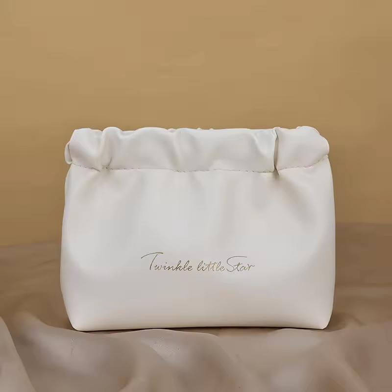 Ins High-end Makeup Bag with Pleated Flap, Cosmetic Bag with Pocket, Luggage-sized Portable Makeup Bag, Wash and Storage