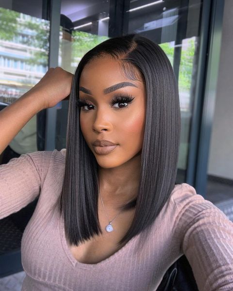 Brazilian Human Hair Double Drawn Bone Straight Full Frontal Bob - 14inch