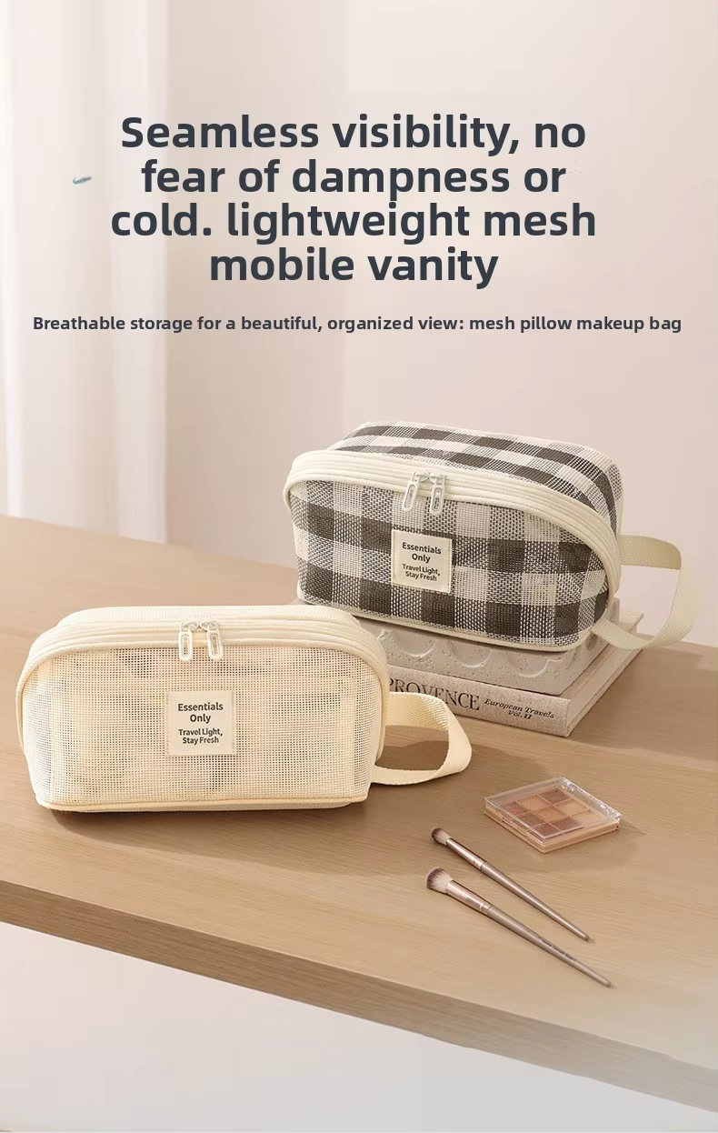 New Fashion Hollow Out Partitioned Zipper Mesh Makeup Bag