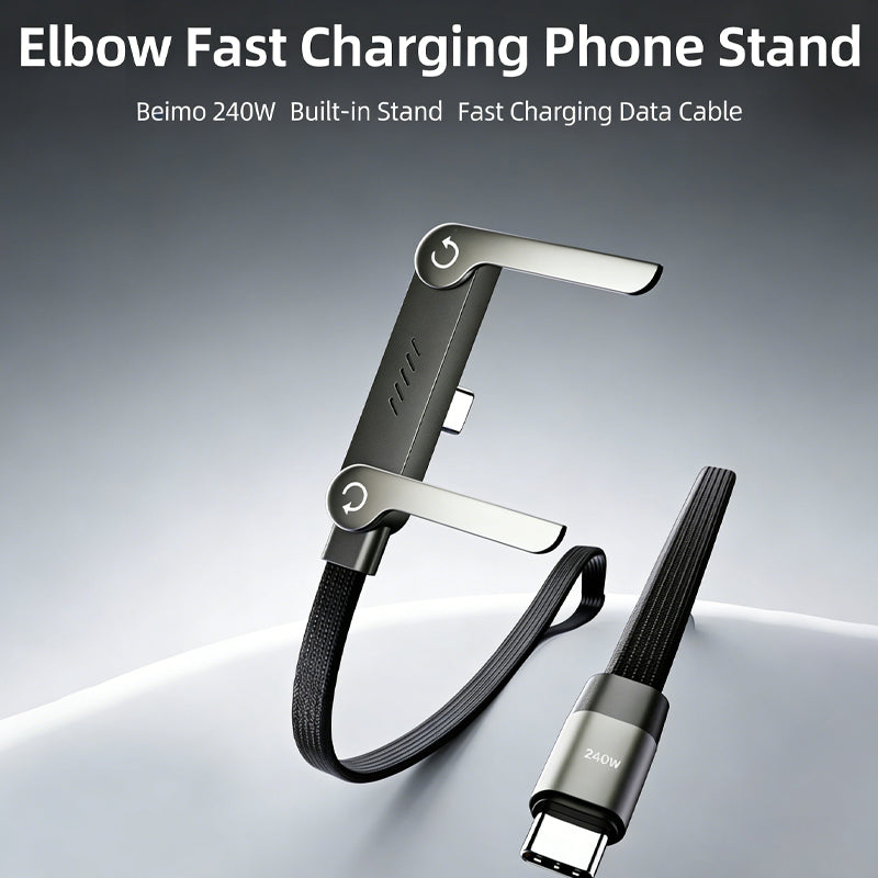 240W Fast Charging 2-In-1 Foldable Phone Holder Data Cable | Type-C For Phones & Tablets