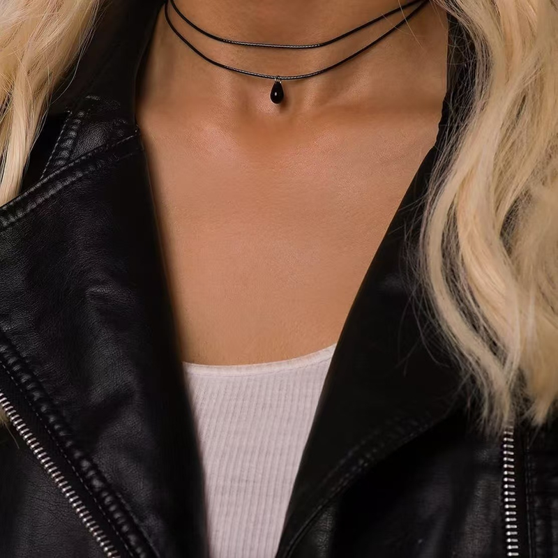 Layered Black Choker Necklace Gift for Woman
