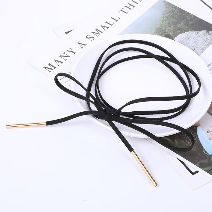 Black Choker Necklace for Woman, Gothic Bow Velvet Choker, Sexy Long Wrap Rope Collar Tie Neck