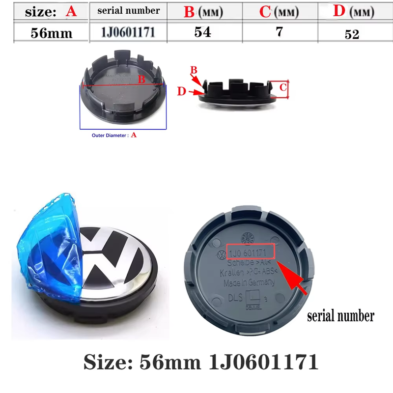 Center Caps-56mm- New Logo -compatible with VW