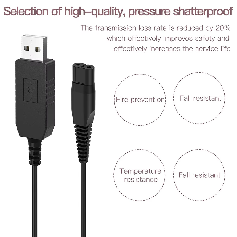 USB Charger Power Cord Compatible With Phillips Shaver 2-Piece A00390 4.3V