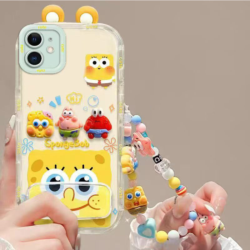 Phone Case for iPhone 12, Cute 3D SpongeBob And Patrick Mirror Stand TPU Soft Silicone Anti Fall Protective CoverC