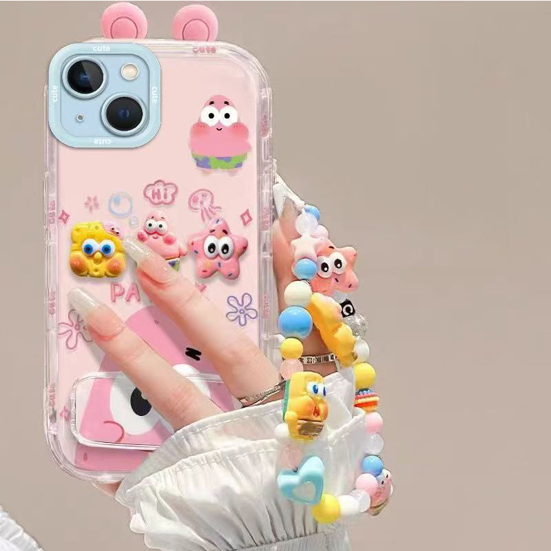Phone Case for iPhone 13 Mini, Cute 3D SpongeBob And Patrick Mirror Stand TPU Soft Silicone Anti Fall Protective Cover