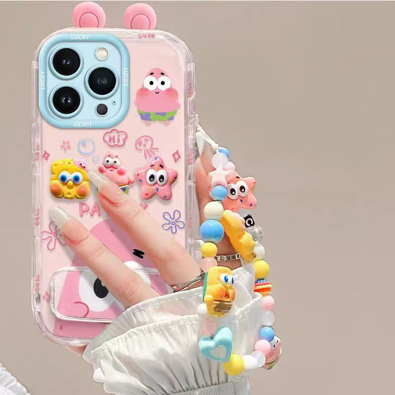 Phone Case for iPhone 13 Pro Max, Cute 3D SpongeBob And Patrick Mirror Stand TPU Soft Silicone Anti Fall Protective Cover