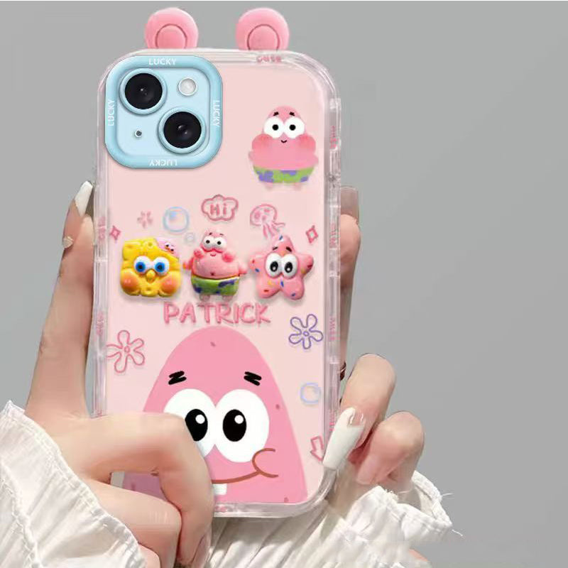 Phone Case for iPhone 13 Cute 3D SpongeBob And Patrick Mirror Stand TPU Soft Silicone Anti Fall Protective Cover