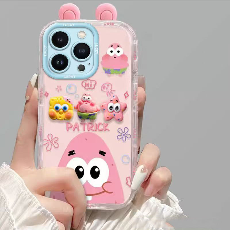 Phone Case for iPhone 16 Pro Max 16 Pro Cute 3D SpongeBob And Patrick Mirror Stand TPU Soft Silicone Anti Fall Protective Cover