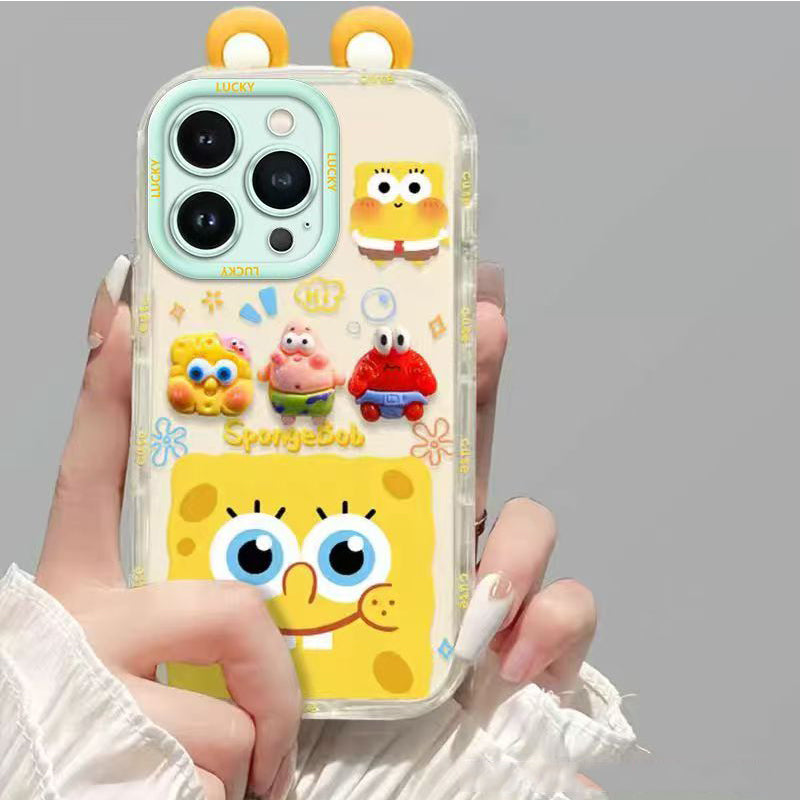 Phone Case for iPhone 13 Pro Max, Cute 3D SpongeBob And Patrick Mirror Stand TPU Soft Silicone Anti Fall Protective Cover