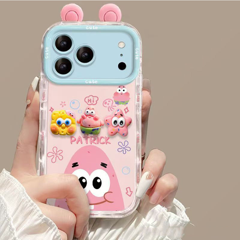 Phone Case for iPhone 17 Pro Max 17 Pro Cute 3D SpongeBob And Patrick Mirror Stand TPU Soft Silicone Anti Fall Protective Cover
