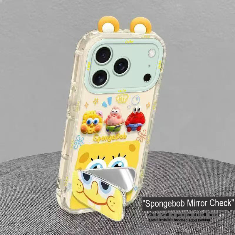 Phone Case for iPhone 17 Pro Max 17 Pro Cute 3D SpongeBob And Patrick Mirror Stand TPU Soft Silicone Anti Fall Protective Cover