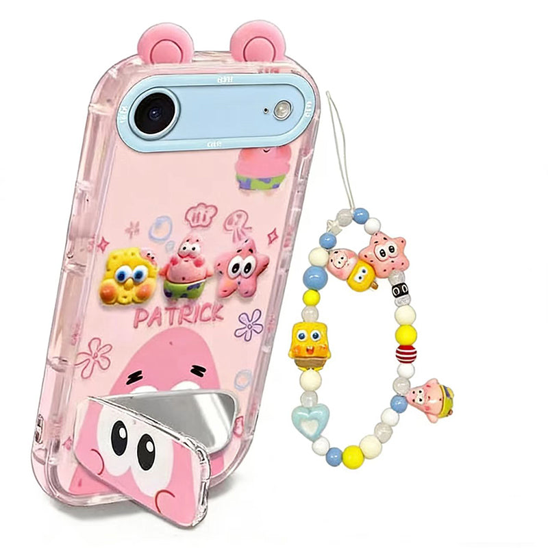 Phone Case for iPhone 17 Air Cute 3D SpongeBob And Patrick Mirror Stand TPU Soft Silicone Anti Fall Protective Cover
