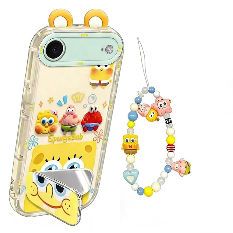 Phone Case for iPhone 17 Air Cute 3D SpongeBob And Patrick Mirror Stand TPU Soft Silicone Anti Fall Protective Cover