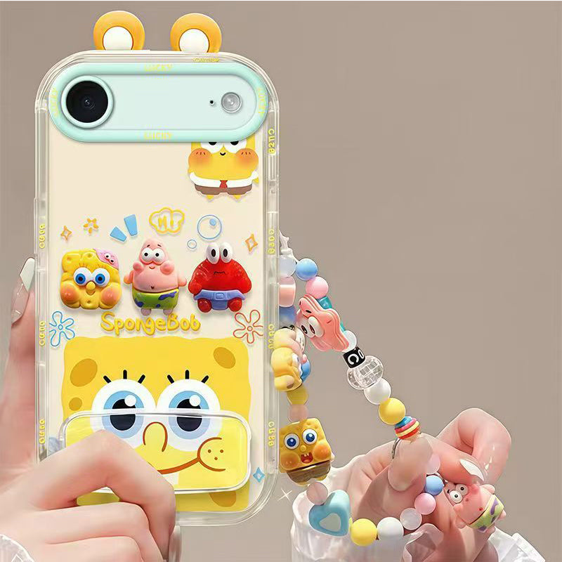 Phone Case for iPhone 17 Air Cute 3D SpongeBob And Patrick Mirror Stand TPU Soft Silicone Anti Fall Protective Cover