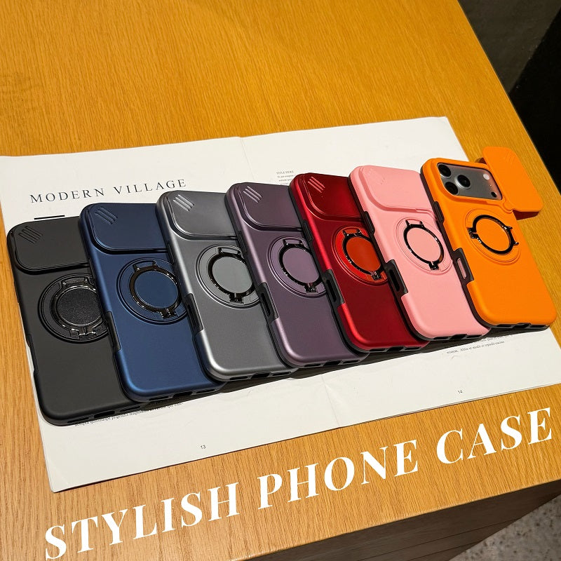 360 Ring Kickstand Hybrid Armor Case Compatible for iPhone 17 Pro Max Slid Camera Lens Protect