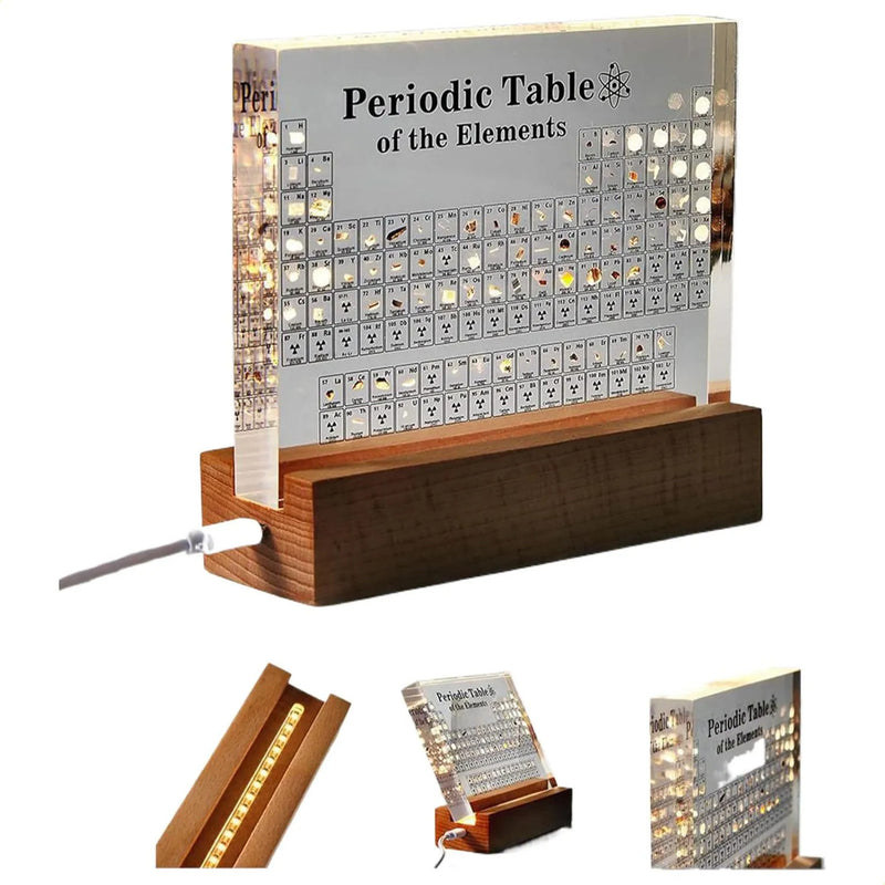 Periodic Table with Real Elements Inside, Acrylic Periodic Table Display with LED Light Base, Science Gifts for Students Teachers, Chemistry Lovers, Home Office Decor